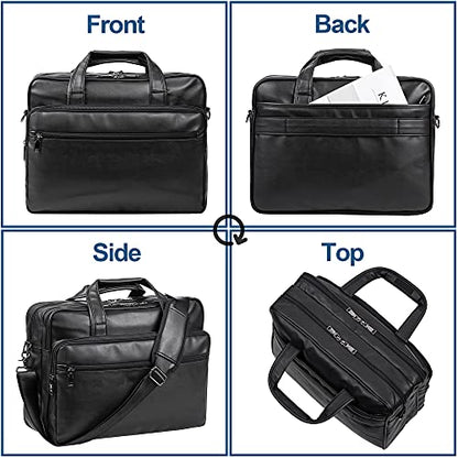 seyfocnia Leather Laptop Bag, Men's 15.6 Inche 17.3 Inche Messenger Briefcase Business Satchel Computer Handbag Shoulder Bag - color: [G]black, size: 17.3 inch