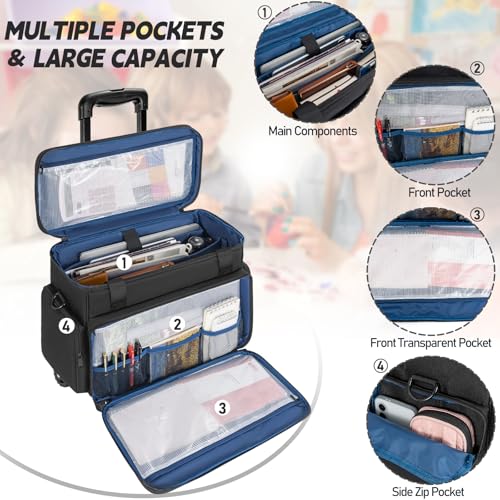 GMAK Teacher Briefcase, Teacher Tote Bags with 15.6 Inch Laptop Compartment, Scrapbook Tote Craft Organizer with Pockets - style: With Wheels