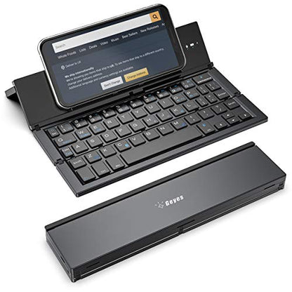 Geyes Foldable Bluetooth Keyboard Portable Folding Wireless Keyboard with Portable Pocket Size, Aluminum Alloy Housing for iPhone,iPad, Tablet,Laptops and Smartphones (Black)