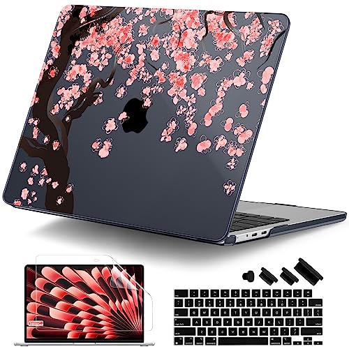 DONGKE for MacBook Air 13 Inch Case M5 2026 M4 2025 M3 M2 2024-2022 A3449 A3240 A3113 A2681, Plastic Hard Shell & Keyboard Cover & Screen Film for MacBook Air 13.6 Inch Case - Cherry Blossoms - color: Cherry Blossoms