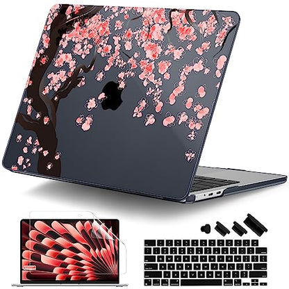 DONGKE for MacBook Air 13 Inch Case M5 2026 M4 2025 M3 M2 2024-2022 A3449 A3240 A3113 A2681, Plastic Hard Shell & Keyboard Cover & Screen Film for MacBook Air 13.6 Inch Case - Cherry Blossoms - color: Cherry Blossoms