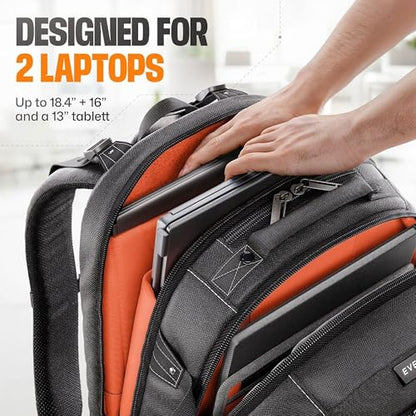 EVERKI Business 120 Pro Backpack, 2 Laptop Compartments & Rain Cover - 40L | Nylon, Polyester, Durable, Multi-Padded Pockets, Travel-Friendly, School & Work, 180° Fold-Out Design, Fits up to 18.4" - style: Business 120 Pro