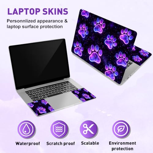 PLIGREAT 15 Inches Laptop Decal Sticker Skin Cover, Starry Sky Paw Art Design Laptop Sticker Decals Fits 12" to 15" Laptops Universal Waterproof Removable, Purple Black - color: Purple Black