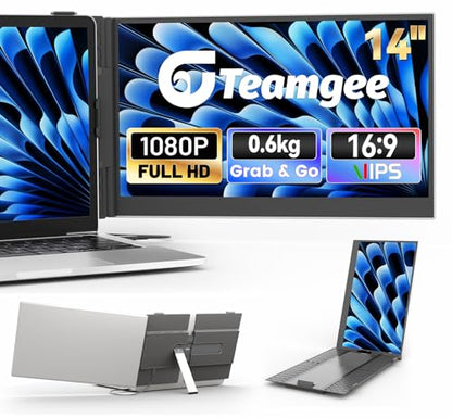 Teamgee 14” Laptop Screen Extender, FHD 1080P Portable Monitor, Ultra-Thin & Lightweight Second Display for Travel, Work, and Gaming, Plug & Play for Mac/Windows/Android/Dex - size: Dual 14" Ultra Slim