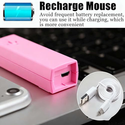 Wireless Bluetooth Mouse, Mini 3-Mode (BT4.0/5.0+2.4G) Finger Noiseless Rechargeable Travel Small Mice with Mouse Case, 3 Buttons Ultra Lightweight Portable Wireless Mice for Desktop Laptops PC（Pink） - color: Pink