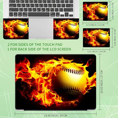 Laptop Skin Sticker Decal, Universal Protective Cover Fit 12 13 14 15.6 Inch Notebook, Reusable Water-Resistant Vinyl Decal w/ 2 Wrist Pads for Business Travel Office, Flame Baseball - color: Flame Baseball