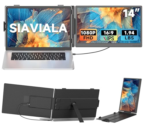 14" Laptop Screen Extender, Portable Monitor for Laptops 13-17.3", 1080P FHD IPS Dual Screen Monitor for Laptop with USB-C/HDMI, Screen Extender Portable Laptops with Plug&Play for Windows/Mac/Android