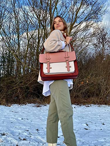 ECOSUSI Laptop Bag for Women Vegan Leather Messenger Bag Fashion Briefcase Computer Satchel Bag - color: Pink