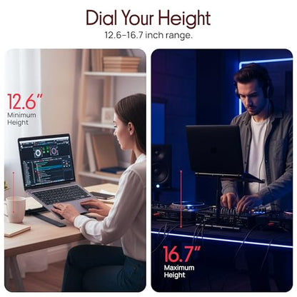 Pyle Portable Folding Laptop Stand - Standing Table with Adjustable Angle, Foldable Height and Four Prong Anti-Slip Tray for iPad, Tablet, DJ Mixer, Workstation, Gaming and Home Use - PLPTS55