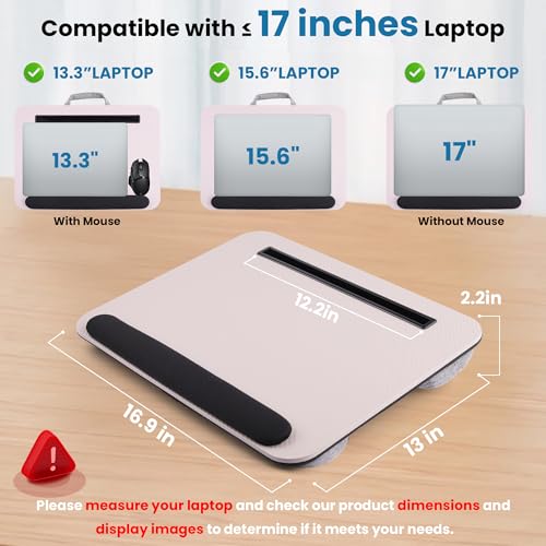 Lap Desk, Portable Lap Desks Fits Up to 16'' Laptop with Pillow Cushion Laptop Desk with Wrist Rest Lap Stand with Tablet or Phone Storage Slot for Bed Couch Carpet Home Office Livingroom (Pink)