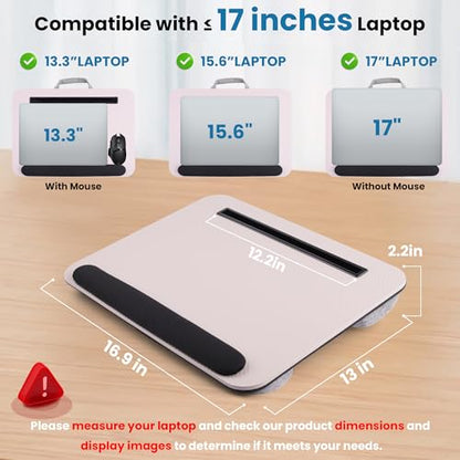 Lap Desk, Portable Lap Desks Fits Up to 16'' Laptop with Pillow Cushion Laptop Desk with Wrist Rest Lap Stand with Tablet or Phone Storage Slot for Bed Couch Carpet Home Office Livingroom (Pink)