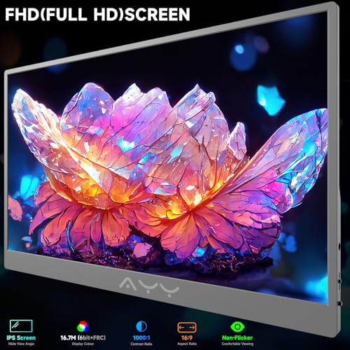 memzuoix 15.6" FHD 1080P Portable Monitor｜Second External｜100% sRGB｜USB-C+HDMI for PS5/Switch｜VESA Mount｜Built-in Speakers | Grey