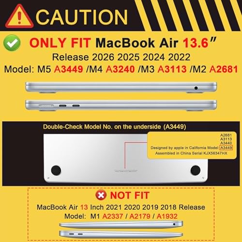 MEEgoodo Case for M5/M4/M3/M2 MacBook Air 13 inch Case 2026 2025 2024 2022, Fit Model A3449/A3240/A3113/A2681, Laptop Hard Shell Compatible with MacBook Air 13.6-inch, Blue Watercolor Flowers&Stripes - color: Blue Watercolor Flowers&Stripes