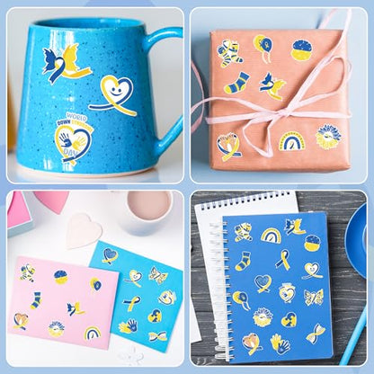 Down Syndrome Stickers Rolls - 1000 Pcs Down Syndrome Awareness Month Waterproof Vinyl Reusable Laptop Stickers Coloring Book Scrapbook Water Bottle Page Activity Pad Party Favors Skateboard - style: Down Syndrome Awareness Month