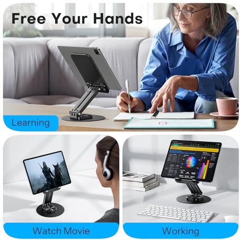 OMOTON Tablet Stand for iPad, Adjustable Tablet Holder for Desk, Portable Monitor Stand Compatible with 4-15.6" Tablets Kindle Such as iPad Pro 11, 10.2, 13, Air/Mini