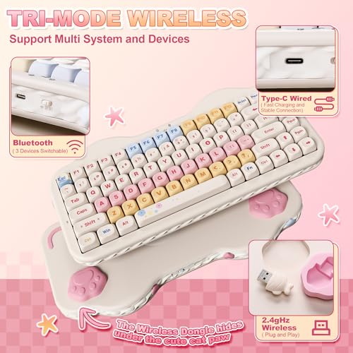 YUNZII C75 Cute 75% Wireless Mechanical Keyboard (Beige, Candy Switch) | Creamy Cake Keyboard, BT5.0/2.4G/USB-C, Hot-Swap, NKRO, PBT MOA Keycaps,5500mAh RGB Gasket Mount for Mac/Win/Gaming/Office - color: Beige, size: Candy Switch