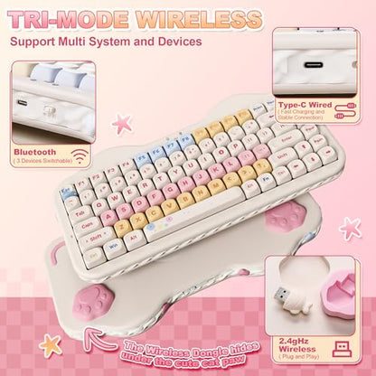 YUNZII C75 Cute 75% Wireless Mechanical Keyboard (Beige, Candy Switch) | Creamy Cake Keyboard, BT5.0/2.4G/USB-C, Hot-Swap, NKRO, PBT MOA Keycaps,5500mAh RGB Gasket Mount for Mac/Win/Gaming/Office - color: Beige, size: Candy Switch
