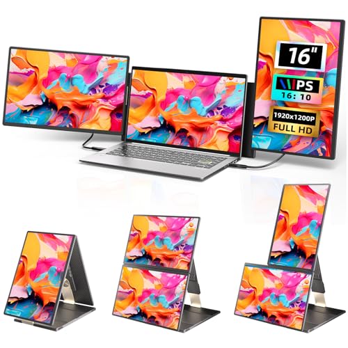 Triple Laptop Screen Extender, 16" Triple Screen Laptop Monitor Extender, FHD 1200P IPS Triple Monitor, 235° Rotation Plug&Play for Multi-Screen Work/Travel/Conference/Study - size: 16.1"