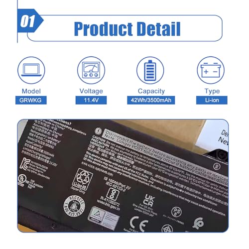 Densting GRWKG Laptop Battery Replacement for Dell Latitude 3340 3440 3540 P28F P28F004 P170G P170G001 P37G P37G004 P169G P169G001 Series Notebook R73TC DR02P GTG7N 11.4V 42Wh - size: 10.24*3.94*0.24 inch GRWKG