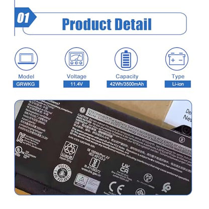 Densting GRWKG Laptop Battery Replacement for Dell Latitude 3340 3440 3540 P28F P28F004 P170G P170G001 P37G P37G004 P169G P169G001 Series Notebook R73TC DR02P GTG7N 11.4V 42Wh - size: 10.24*3.94*0.24 inch GRWKG