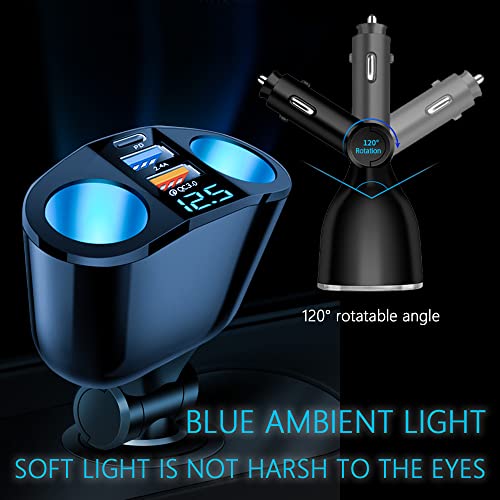 5 Port Cigarette Lighter Splitter,QC3.0&PD 20W Super Fast Car Charger with Dual Cigarette Lighter Plug with LED Voltmeter Compatible with iPhone 15 Pro iPad Dash Cam GPS (PD+QC+2.4A) 2Pcs - color: PD+QC+2.4A/2Pcs