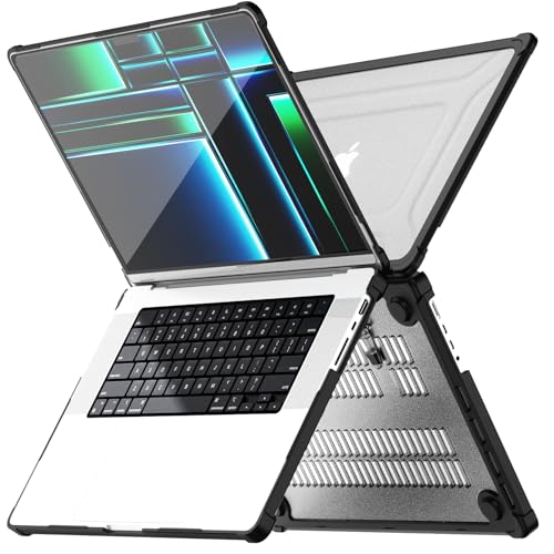 Batianda Heavy Duty Case for New MacBook Pro 16 inch 2026 M5 2024 M4 M3 M2 M1 Pro Max Chip - Starry Dot-Matrix Cover with PU Leather Spine & Foldable Stand - Full Protection Anti-Collision, Black - color: Black