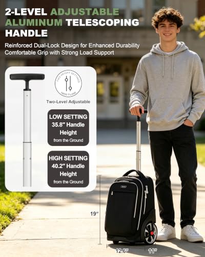 NEW TILAMI 19 Inch Rolling Backpack with Lunch Bag School Stair-Climbing | Stair-Climbing Teen Boys Girls Carry-on Suitcase Large Compartment 15.6 Laptop Sleeve Adjustable Handle Roller Travel Bag - color: Black