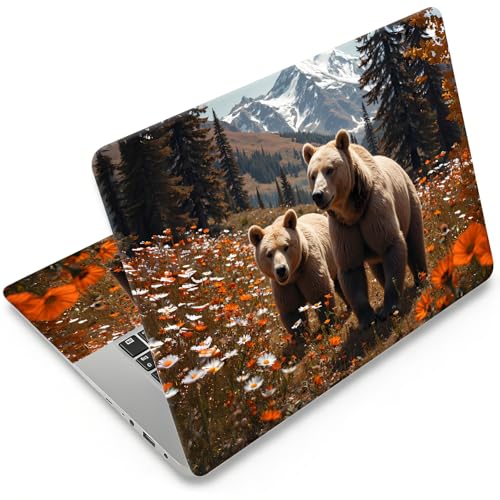 Laptop Skin 12.1-15.6 inch Removable Universal Reusable Laptop Sticker Decal,Waterproof No Residue Vinyl Cover,Scratch-Resistant Cuttable Full Wrap Sticker for Notebook, Wildflower Grizzly Bear - color: Wildflower Grizzly Bear