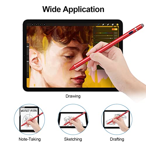 Stylus Digital Pen for Touch Screens, Active Pencil Fine Point Compatible with iPhone iPad and Other Tablets for Drawing and Handwriting (red) - color: red