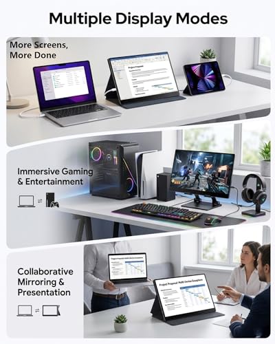 KOOFORWAY 15.6" Touchscreen Portable Monitor FHD 1080P IPS USB-C | Tempered Glass Touch Panel, Plug & Play Travel Monitor for Laptop, Mini HDMI, Dual Speakers, Stand Cover