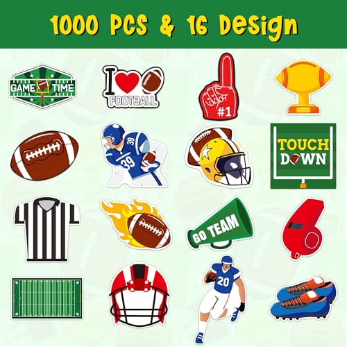 Haooryx Football Sport Stickers Rolls - 1000 Pcs Football Rugby Rugger Waterproof Vinyl Reusable Laptop Stickers Scrapbook Water Bottle Page Activity Pad Birthday Party Favor Kids Skateboard - style: Football 2Roll