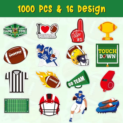 Haooryx Football Sport Stickers Rolls - 1000 Pcs Football Rugby Rugger Waterproof Vinyl Reusable Laptop Stickers Scrapbook Water Bottle Page Activity Pad Birthday Party Favor Kids Skateboard - style: Football 2Roll