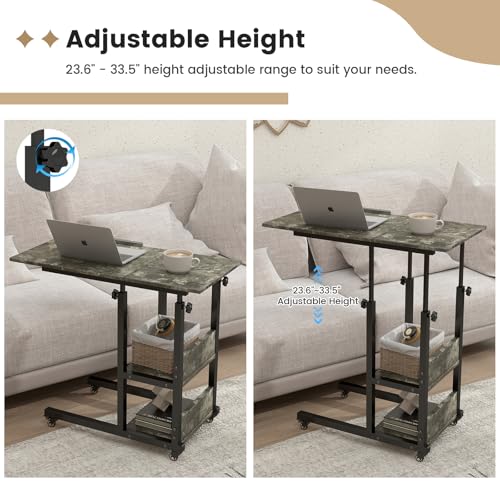 Hadulcet Adjustable C Table with Charging Station, Tiltable Desk C Shaped End Table for Couch, Over Bed Table with Wheels Adjustable Height, Laptop Stand Drawing Desk, Marble Grey - color: Marble Grey, style: Upgrade