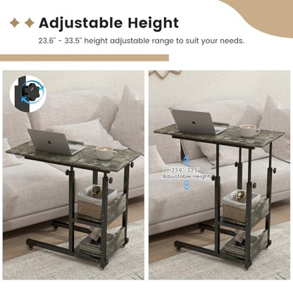 Hadulcet Adjustable C Table with Charging Station, Tiltable Desk C Shaped End Table for Couch, Over Bed Table with Wheels Adjustable Height, Laptop Stand Drawing Desk, Marble Grey - color: Marble Grey, style: Upgrade
