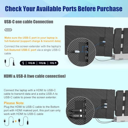 KEFEYA Laptop Screen Extender, 14" FHD 1080P IPS Laptop Monitor Extender Dual Screen, Portable Monitor for Laptops 13-17" with USB-C/HDMI Port, Plug n Play for Windows/Mac/Android/Switch/PS5 - size: 14” Screen Extender
