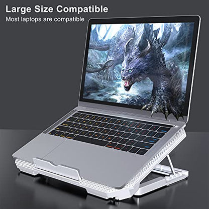 LIENS Laptop Cooling Pad with Adjustable Height Two 5.1 Inches Fan 2 USB Ports Suitable for 12"-15.6" Laptops（White） - color: white