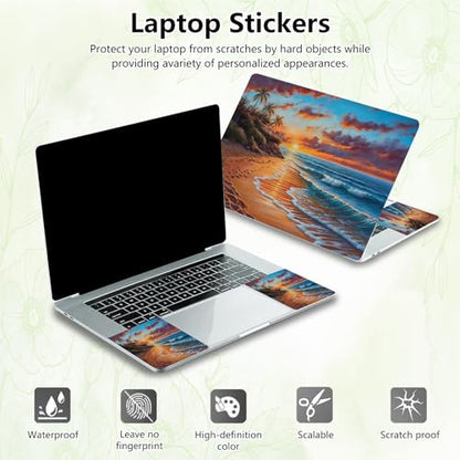 Laptop Skin Sticker Decal, Universal Reusable Vinyl Laptop Cover for 12" 13" 13.3" 14" 15" 15.4" 15.6" Notebook PC, Waterproof Scratch-Resistant with 2 Wrist Pads, Easy to Apply & Remove,Beach - color: Beach