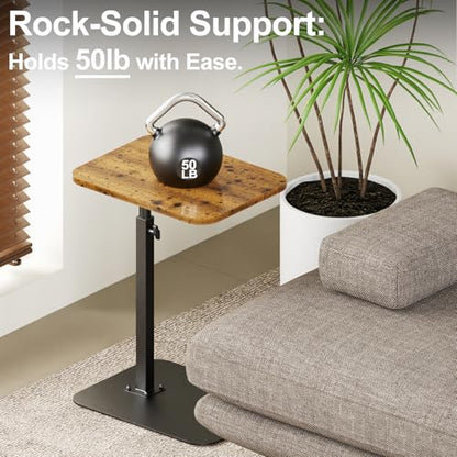 TV Tray Table Adjustable Height Swivel Couch Table with Heavy Metal Base | Slides Under Sofa, C-Shaped Side Table for Living Room, Bedroom, Bathroom, Study, and Small Spaces - color: Brown, size: 11.8*15.7 in