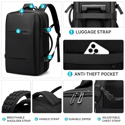 BANGE Backpack with Anti-Theft Vacuum Compression Travel Backpack,Expandable Backpacks with Pump for Airplanes - color: Black