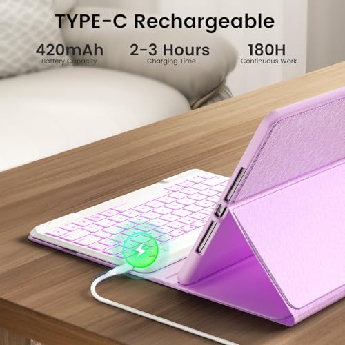 Keyboard Case for iPad Air 5th/4th Pro 11 inch, 7-Color Backlit Detachable Wireless Keyboard Case with Pencil Holder, Stand Folio Cover for Gen 2020/2022, Pro 4th/3rd/2nd/1st Gen, Purple… - color: Purple