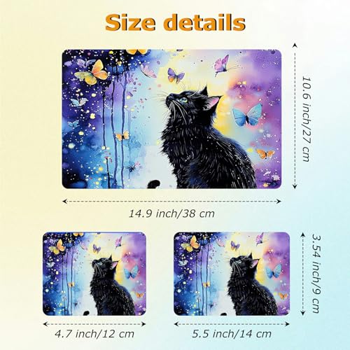 Universal Laptop Skin Sticker with 2 Wrist Pad Decals, 3-Piece Removable Vinyl Laptop Cover, Butterfly Black Cat Waterproof Anti-Scratch, Easy-Trim Fit for 13.3" 14" 15.6" Laptops - color: Butterfly Black Cat
