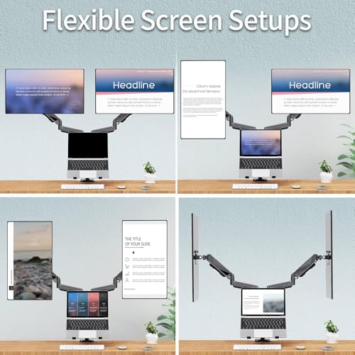 MOUNTUP Dual Monitor and Laptop Mount, Adjustable Monitor Stand for 2 Max 27" Computer Screens, Laptop Tray Fits 10-17inch Notebook, Holds 4.4-17.6lbs Per Arm, 3-in-1 Adjustable Monitor Desk Mount - size: Triple, style: With Pole