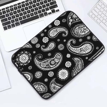Laptop Sleeve Bag 15.4 15.6 Inch,Paisley Pattern Black White Floral Ethnic Asian Art Protective Polyester Computer Cases Laptop Cover Briefcase Bag Tablet Travel Cover - color: LPS-027