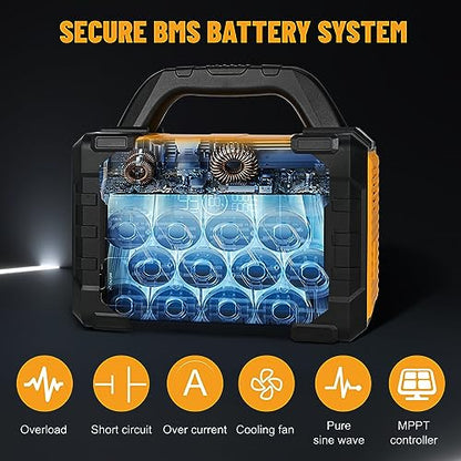 Solar Generator 300W Portable Power Station with 100W Foldable Solar Panel, 294Wh Lithium Battery, 120V/300W AC Outlet, Quiet Generators for Home, RV, Outdoor, Camping and Emergencies Use