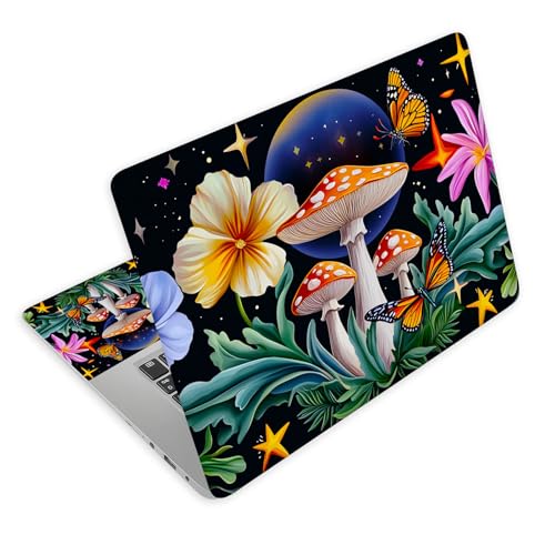 Universal Laptop Skin Decal, 3-Piece Vinyl Protector for 12 13 14 15.6" Notebook, Waterproof Anti-Scratch, Easy Trim & Bubble-Free Finish, Mushroom Flower Butterfly - color: Mushroom Flower Butterfly