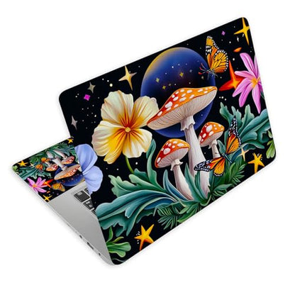 Universal Laptop Skin Decal, 3-Piece Vinyl Protector for 12 13 14 15.6" Notebook, Waterproof Anti-Scratch, Easy Trim & Bubble-Free Finish, Mushroom Flower Butterfly - color: Mushroom Flower Butterfly