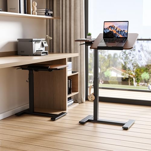 ETHU Overbed Table with Tilting Top, Medical Table with Wheel Height Adjustable - Laptop Bedside Table with Locking Wheels for Hospital, Home, and Office (Walnut) - color: Black
