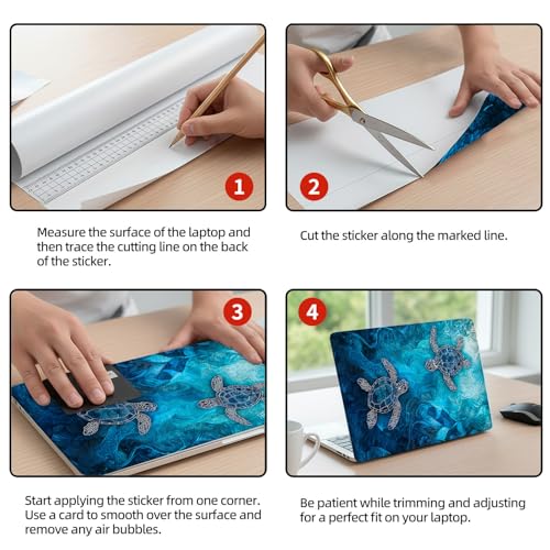 Universal Laptop Skin Sticker Decal, 12"-15.6" Aesthetic Vinyl Wrap, Blue Sea Turtles Waterproof Notebook Cover Art Protector for MacBook HP Dell Lenovo, Fits 13" 14" 15" 15.6" - color: Blue Sea Turtles
