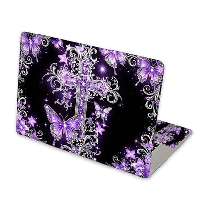 Universal Laptop Skin Sticker for 12/13/14/15.6 Inch Laptops, Reusable Vinyl Laptop Decal Cover, Waterproof Scratch Resistant Notebook Skin with 2 Wrist Pads,Purple Cross - color: Purple Cross