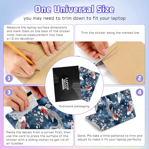 Universal Laptop Skin Sticker Decal, Compatible with MacBook HP Dell Lenovo 12"-15.6", Reusable Vinyl Notebook Cover 3PCS Set, High-Recognition Film-Koi in the Blue Water - color: Koi in the Blue water